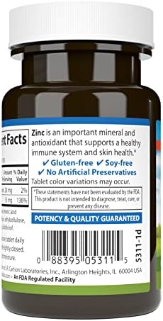 Carlson - Zinc, 15 mg, Zinc Supplement, Zinc Gluconate, Immune Support & Skin Health, Zinc Tablets, Antioxidant, Zinc Capsules, 100 Tablets