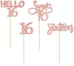 Gyufise 24 Pack 16th Birthday Cupcake Toppers Sweet 16 Cake Toppers Hello 16 Sixteen Cupcake Picks for 16th Birthday Cake Decorations Supplies Rose Gold