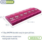 EZY DOSE Push Button (7-Day) Pill Case, Medicine Planner, Vitamin Organizer, 2 Times a Day, AM/PM Container, X-Large Compartments, Arthritis Friendly, Easy to Use, Transparent Lids, Pink, BPA Free
