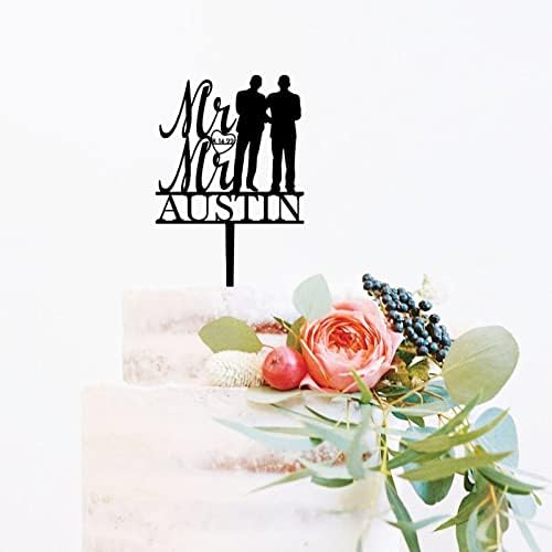 Men Anniversary Decoration Cake Topper - His And His Elegant - Personalized Gay Wedding Cake Topper Perfect for Gay Couple Wedding/Coimg Out Party Decoratoions, Acrylic Black