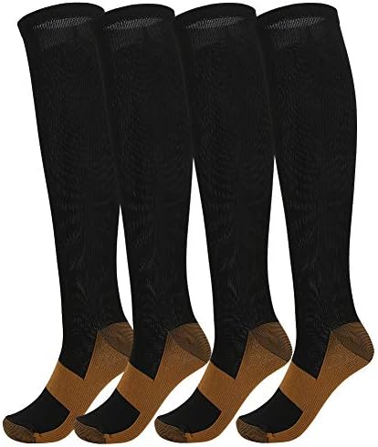 RiToEasysports Compression Stockings, Copper Infused Ankle Support Calf Sleeves with Sweat Wicking Fabric, for Plantar Fasciitis Pain Relief