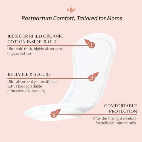 Organyc Hospital + Home Postpartum Pads Bundle Pack, 100% Certified Organic Cotton Pads for Women, Large Pads for First Days After Delivery