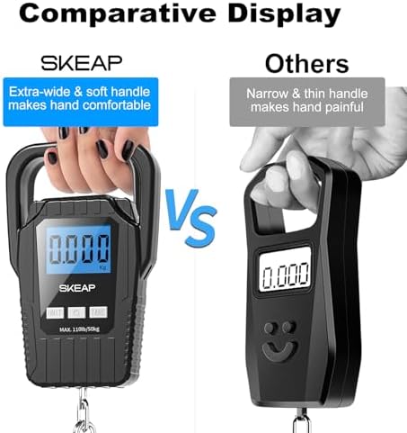 Digital Fish Scale Hanging Scale Fishing Scale, SKEAP 110lb/50kg Luggage Scale,Fish Weighing Scale, Upgrade Large Handle & Backlit LCD Display, Black,Fishing Gifts for Men,Black