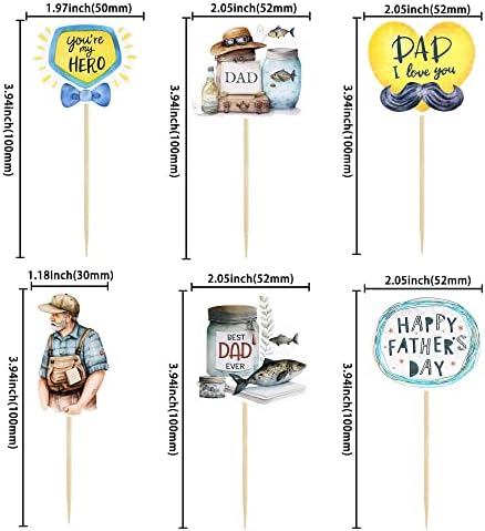 Gyufise 36Pcs Happy Father's Day Cupcake Toppers Heart Best Dad Ever Cake Topper You are My Hero Cake Decorations for Fathers Day Birthday Party Decorations Supplies
