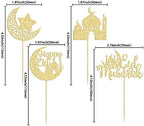 24 Pack Eid Mubarak Cupcake Toppers Gold Glitter Moon Star Happy Eid Cupcake Picks for Islamic Muslim Mubarak Festival Ramadam Kareem Party Cake Decorations Supplies