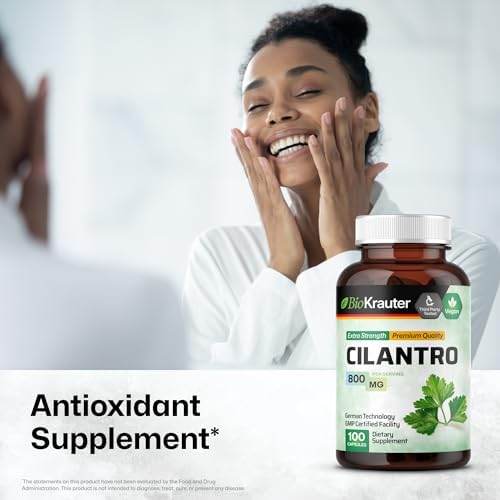 BIO KRAUTER® Cilantro for Detox Cleanse - Vegan Cilantro Capsules (Coriander Leaf Powder) 800 mg per Serving - Natural Detox & Antioxidant Supplement - 100 Capsules, Non-GMO Herbal Supplements