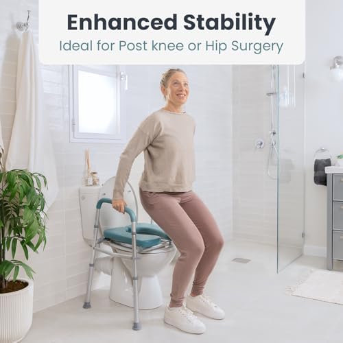 PELEGON Raised Toilet Seat with Handles (400lb) - Adjustable Height & Width Toilet Chair with Arms, Toilet Riser with Handles, Toilet Chair Over Toilet, Handicap Toilet Seat for Elderly (Teal)