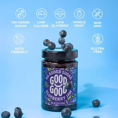 GOOD GOOD Blueberry Jam - No Added Sugar - Low Calorie - Gluten Free and Vegan - Diabetic and Keto Friendly - 12oz / 330g (Pack of 1)