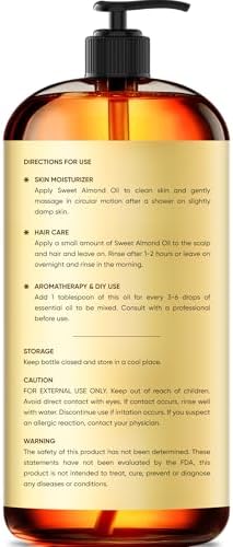 Brooklyn Botany Sweet Almond Oil | for Skin, Hair and Face | 16 Fl Oz | 100% Pure and Natural | Carrier Oil for Essential Oils, Aromatherapy and Massage | Hexane Free