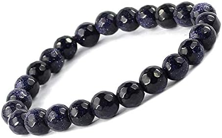 Aleafa Armlet Presents Natural Goldstone Blue Bracelet 8 Mm Crystal Stone Diamond Cut Beads Bracelet Round Shape for Reiki and Crystal Stones (Color : #Aport-4735