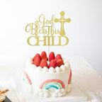 God Bless This Child Cake Topper,gold Glitter First Communion God Bless Cake Decorations,Baby Shower/Birthday/Christmas Party Decorations Supplies