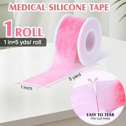 Silicone Medical Tape -1 in × 5 yds (1 Rolls) Waterproof Tape for Sensitive Skin Wound Care, Latex-Free, Painless Removal, Reusable for Gauze Pads and First Aid