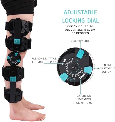 Hinged Rom Knee Brace, Adjustable Post Op Knee Immobilizer for Recovery Stabilization, ACL, MCL and PCL Injury, Medical Orthopedic Support Stabilizer After Surgery for Left and Right Leg