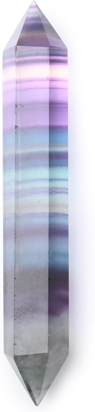 WHAL&YUNE Gemstone Wands 1PC, Rainbow Fluorite Hexagonal Wand Crystals and Healing Stones, Natural Hand Carved Pointed Stone Crystals Tower for Home Decor- 3"-3.5"(8-9cm)