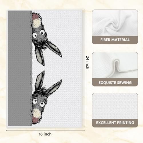 Cute Peeking Donkey Kitchen Towels, Funny Donkeys Print Microfiber Dish Cloths, Absorbent Waffle Weave Hand Towels, Durable Tea Towels for Kitchen Home Bathroom, Animal Lover Gifts