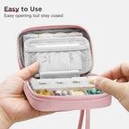 Zannaki Cute Pill Organizer for Purse with Two Removable 7-Day Pill Box, Travel PU Leather Pill Case, Portable Weekly Pill Container with Storage Bag to Hold Vitamins, Fish Oils, Supplements (Pink)