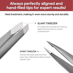 Eyebrow Tweezers for Women Facial Hair, Precision Slant Tweezers with Comfortable Handle, Sharp Eyebrow Plucker With Travel Case
