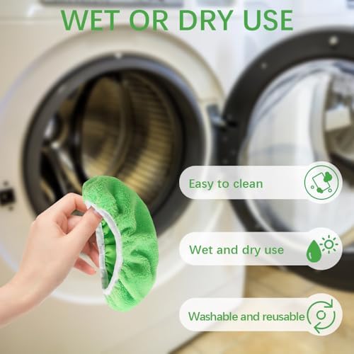 6 Pack Green Microfiber Mop Pads - Reusable Washable Refills for Wet & Dry Floor Cleaning - Fits Most Standard Mops - Household Cleaning Pads