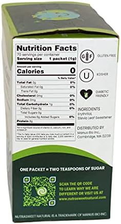NutraSweet Natural Zero Calorie Stevia Sweetener-Natural Sugar Substitute, Sugar Like Taste, Diabetes-friendly, Keto-friendly - 70 count packets