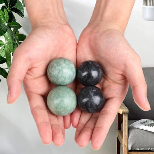 Healifty Baoding Balls Pack of 4-1.4 inch Chinese Balls for Hand, No Chime Chinese Health Exercise Massage Balls (Green,Black)