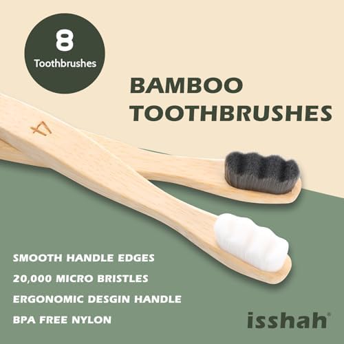 Extra Soft Bamboo Toothbrush, Micro Nano 20,000 Bristles Toothbrushes for Sensitive Gum, FSC Certified and PETA Approved, Pack of 8