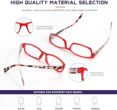 5Pack Reading Glasses for Women - Blue Light Blocking Spring Hinge Computer Readers Anti Glare UV Eyeglasses