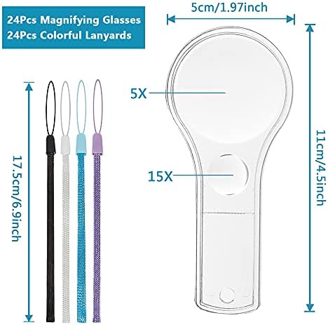 24 Pack Plastic Magnifier, Mini Magnifying Glass 5X and 15X Handheld Reading for Kids Home, Classroom, Outdoor Science Observation Hand Lens IRCHLYN