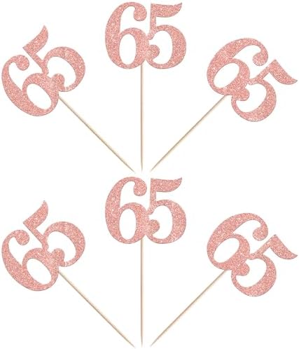 Rsstarxi 36 Pack Number 65 Cupcake Toppers Glitter Cheers to 65 Years Birthday Cupcake Picks Decoration for Happy 65th Birthday Wedding Anniversary Party Cake Decorations Rose Gold