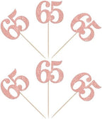 Rsstarxi 36 Pack Number 65 Cupcake Toppers Glitter Cheers to 65 Years Birthday Cupcake Picks Decoration for Happy 65th Birthday Wedding Anniversary Party Cake Decorations Rose Gold