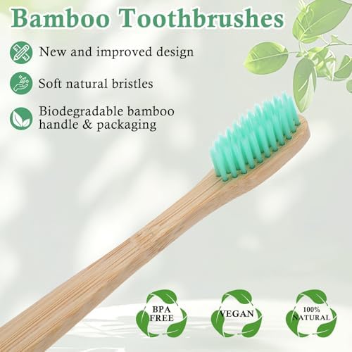120 Pcs Bamboo Toothbrushes, Soft Bristle Toothbrush for Adults, Eco Friendly Natural Wooden Toothbrushes, Vegan Organic Bamboo Travel Tooth Brush, Individually Wrapped, 7 Inch 12 Color