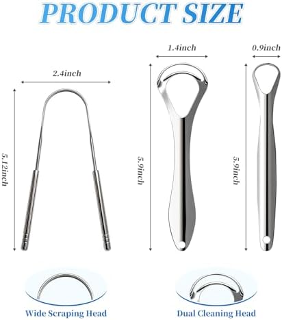 3pcs Stainless Steel Tongue Scraper For Adults,Metal Tongue Cleaner With Curved Design To Reduce Bad Breath,Reusable Tongue Scrubber For Fresh Breath & Hygiene