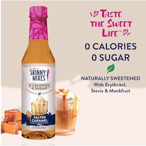 Jordan's Skinny Mixes Sugar Free Coffee Syrup, Salted Caramel Coffee Flavoring Syrup, Naturally Sweetened Zero Calorie Drink Mix, Lattes, Baking or Protein Shake, Dairy & Gluten Free, 12.7 Fl Oz