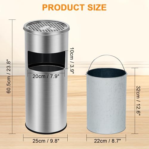 GarveeHome 4.5 gal/17 L Indoor Outdoor Trash Can, Commercial Garbage Can with Removable Inner Bucket, Stainless Steel Ashtray Metal Can, Waste Bin Container with Lid for Outside Patio