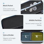 Daily Contact Lens Case Fits 30+ Disposable Daily Lenses, Portable Contact Lens Storage Organizer with Mesh Pocket, Travel Contact Solution for All Brand Cosmetic Lens & Accessories -Black (Case Only)