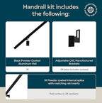 Modern Aluminum Handrail Grab Bar Kit, Adjustable Steel Brackets Included, Returns to Wall, Powder Coated Finish (Black, 9 Foot Handrail Set)