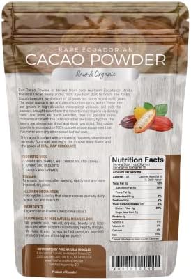 Pure Natural Miracles Cacao Powder Organic - Raw, Unsweetened, Non-Alkalized Cocoa - Ceremonial Grade, Single-Origin from Ecuador - Perfect for Hot Chocolate, Smoothies or Baking - 16 oz