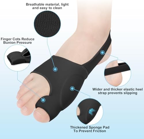 1 Pair Bunion Corrector for Women & Men, Big Toe Straightener for Hallux Valgus Pain Relief & Toe Alignment, Soft and Breathable for Day/Night, Wide Non-slip Strap, Include a Massage Ball (Black)