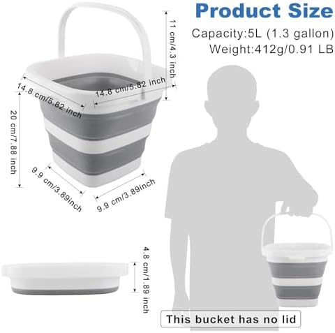 Car Wash Bucket 5L, Collapsible Bucket for Cleaning Supplies, Folding Mop Buckets Water Storage Containers for Camping Gardening Finishing Beach Outdoor RV Sink Wash Basin Ice Tub Swamp Emergency Prep