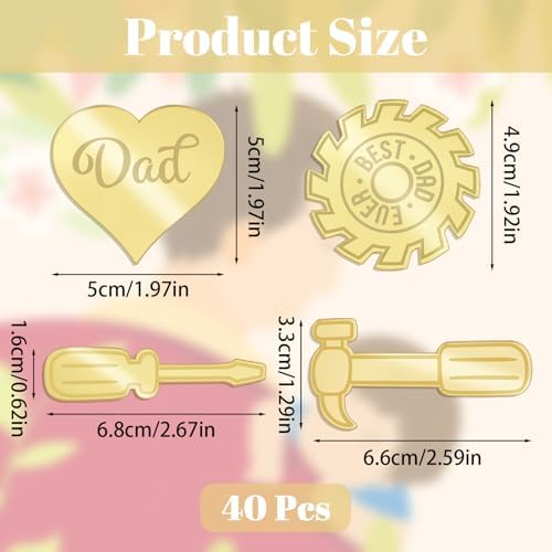 Father's Day Cupcake Toppers, 40Pcs Golden Mirror Happy Father's Day Cake Picks Acrylic Reflective Tool Theme Mixed Shaped Cake Charms