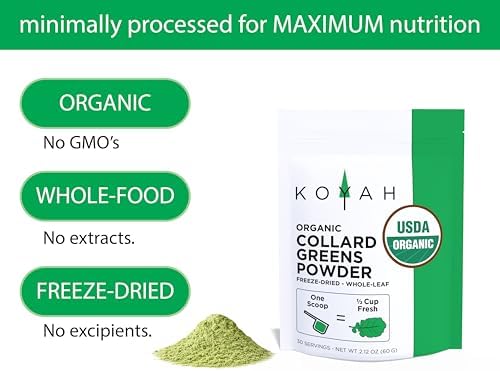 KOYAH - Organic USA Collard Greens Powder (Equivalent to 15 Cups Fresh): Freeze-Dried, Whole-Leaf Powder