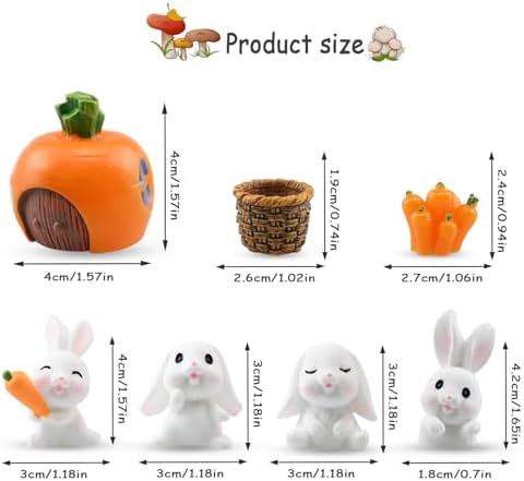 7 PCS Mini Bunny Cake Toppers, Bunny Cake Decorations, Cute Resin Rabbits Figurine for Kids, DIY Miniature Landscape Decorations, Birthday Party Gifts Decor Supplies