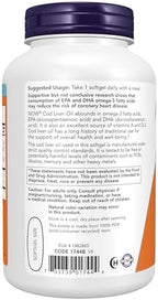NOW Foods Supplements, Cod Liver Oil, Extra Strength 1,000 mg with Vitamins A & D-3, EPA, DHA, 180 Softgels