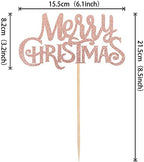 1 Pack Rose Gold Merry Christmas Cake Topper Glitter Holiday Cake Pick Xmas Theme Birthday Party Cake Decorations