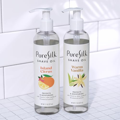 Pure Silk Shave Oil for Women, Shaving Oil for Smooth Shave, All Skin Types, Hydrating Vitamin E, Aloe, Botanical Extracts - Island Citrus, 7.7 fl oz (Pack of 1)