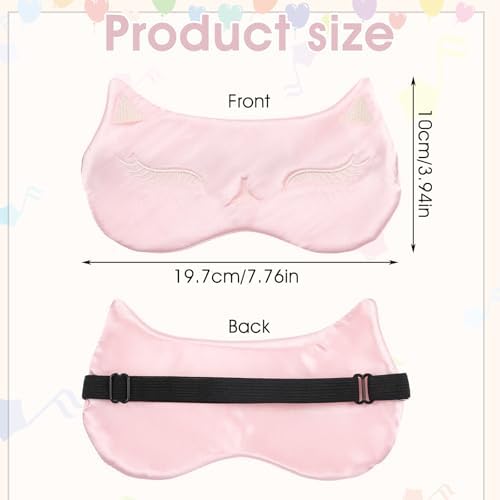 Cute Cat Silk Satin Eye Mask - 3Pcs Women's Blackout Blindfold with Elastic Strap - Travel Eye Mask (3 Colors)