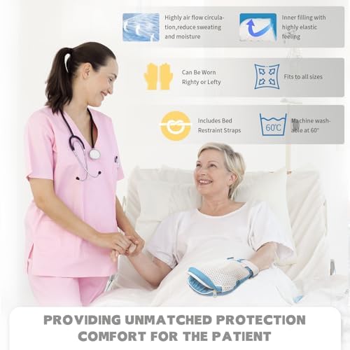 EZ Assistive Restraint Gloves for Dementia Patient, Medical Assistance Glove with Zipper Opening For Finger Protection