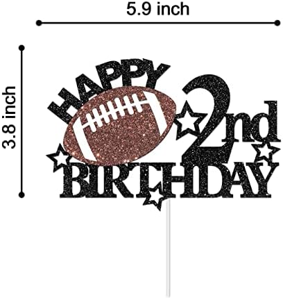 Football Happy 2nd Birthday Cake Topper - Football/Sport Theme Birthday Party Decorations for Boys - Two Years Birthday Party Supplies