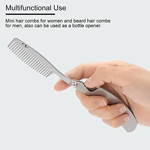 Folding Beard Comb, Portable Stainless Steel Mustache Tool for Home Salon Use,Travel Grooming Kit Accessory