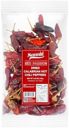 Sanniti Red Passion Dried Calabrian Hot Chili Peppers, 3.52 oz Bag – Spicy Whole Peppers – Product of Italy (Pack of 1)