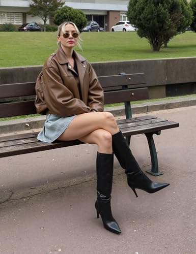 Easyfox Knee High Boots Women Pointed Toe Tall Boots 3 In Stiletto High Heel Long Boots Side Zipper Dress Knee High Boots